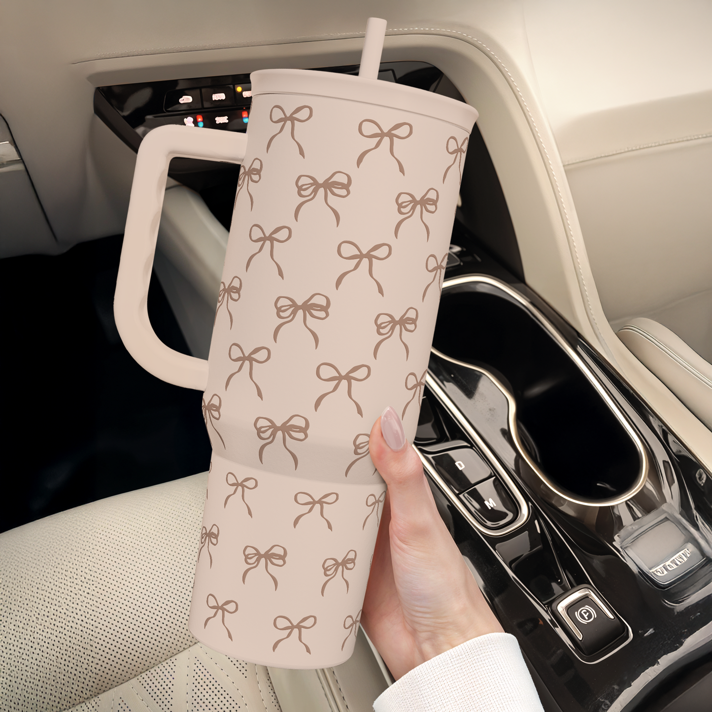 Bow Tumbler with Handle and Straw 40oz – Stainless Steel Slider Tumbler Travel Coffee Mug for Women - Gift Idea for Birthday Christmas