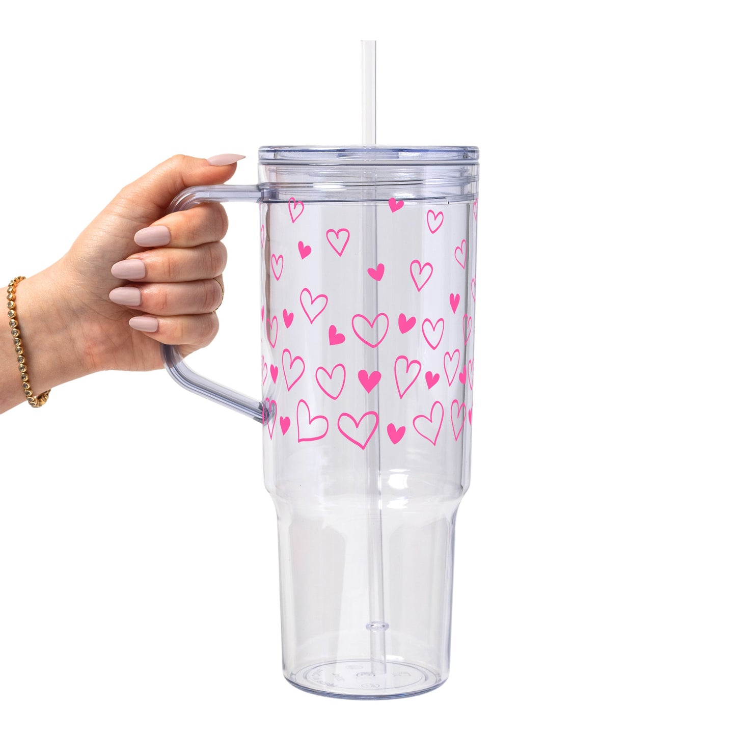 Confetti Hearts Valentine Glass Cup, Mug & Tumbler with Lid and Straw