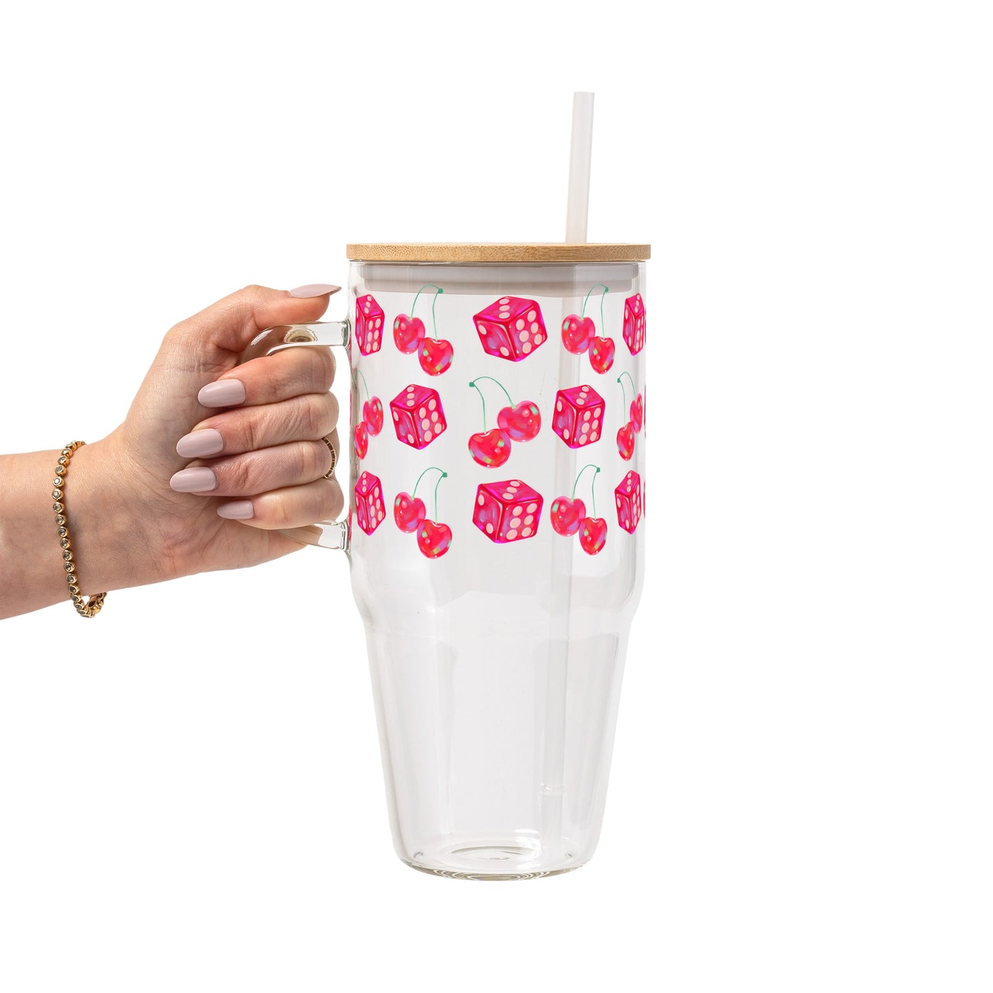 Lucky Girl Glass Cup, Mug & Tumbler with Lid and Straw
