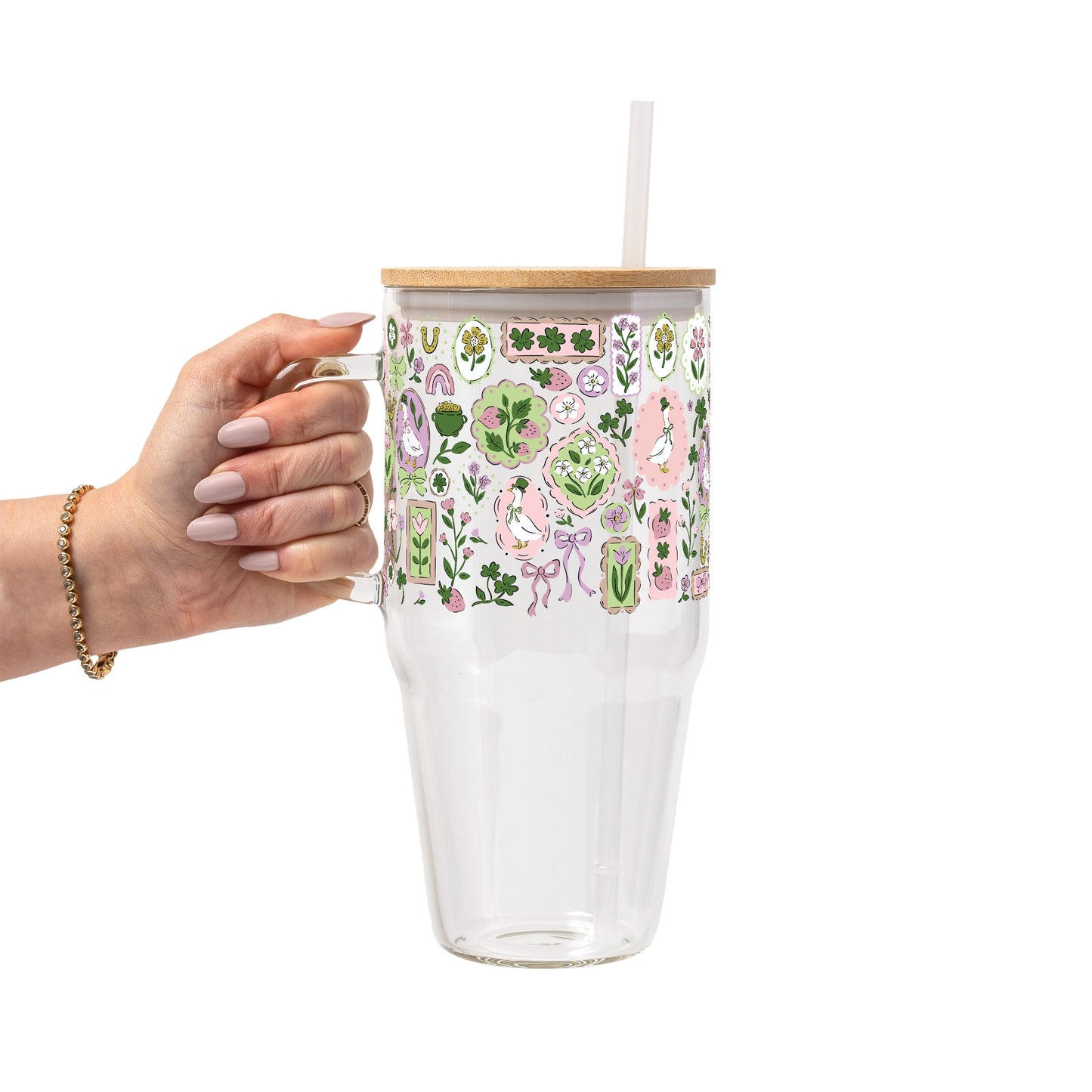 Lucky Geese Glass Cup, Mug & Tumbler with Lid and Straw