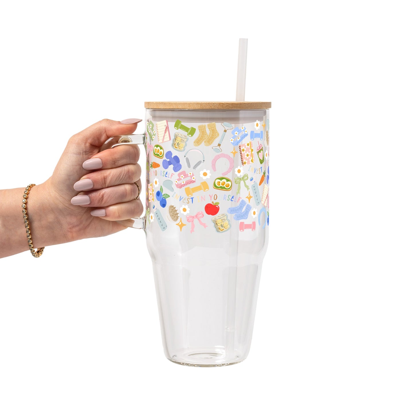 Soft Reset Glass Cup, Mug & Tumbler with Lid and Straw