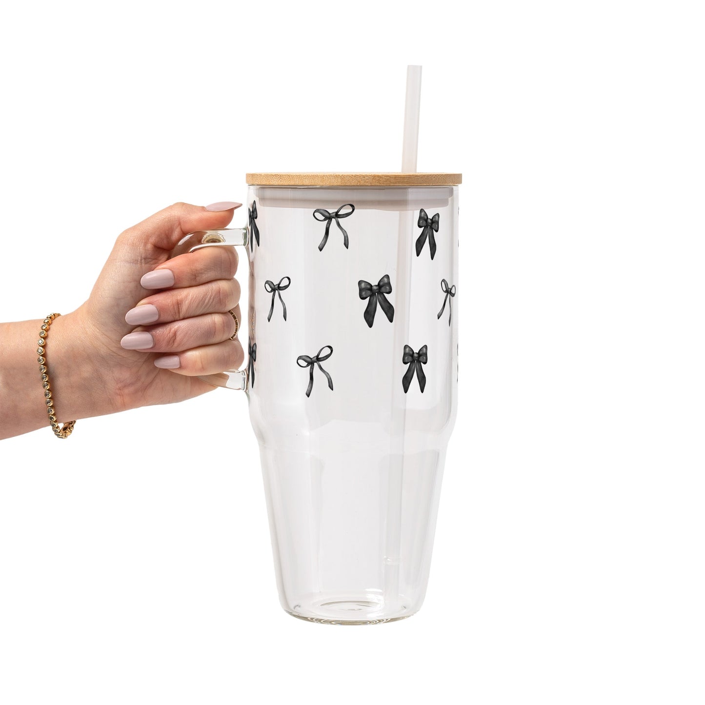 Black Coquette Bows Glass Cup, Mug & Tumbler with Lid and Straw
