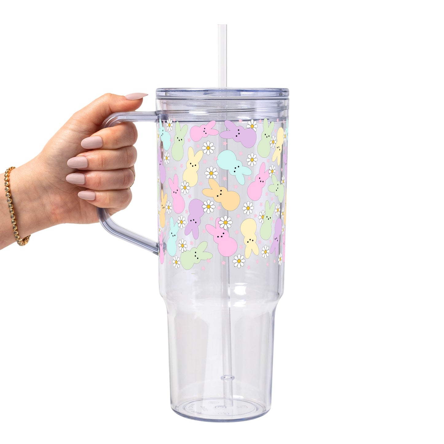 Pastel Easter Bunny Glass Cup, Mug & Tumbler with Lid and Straw