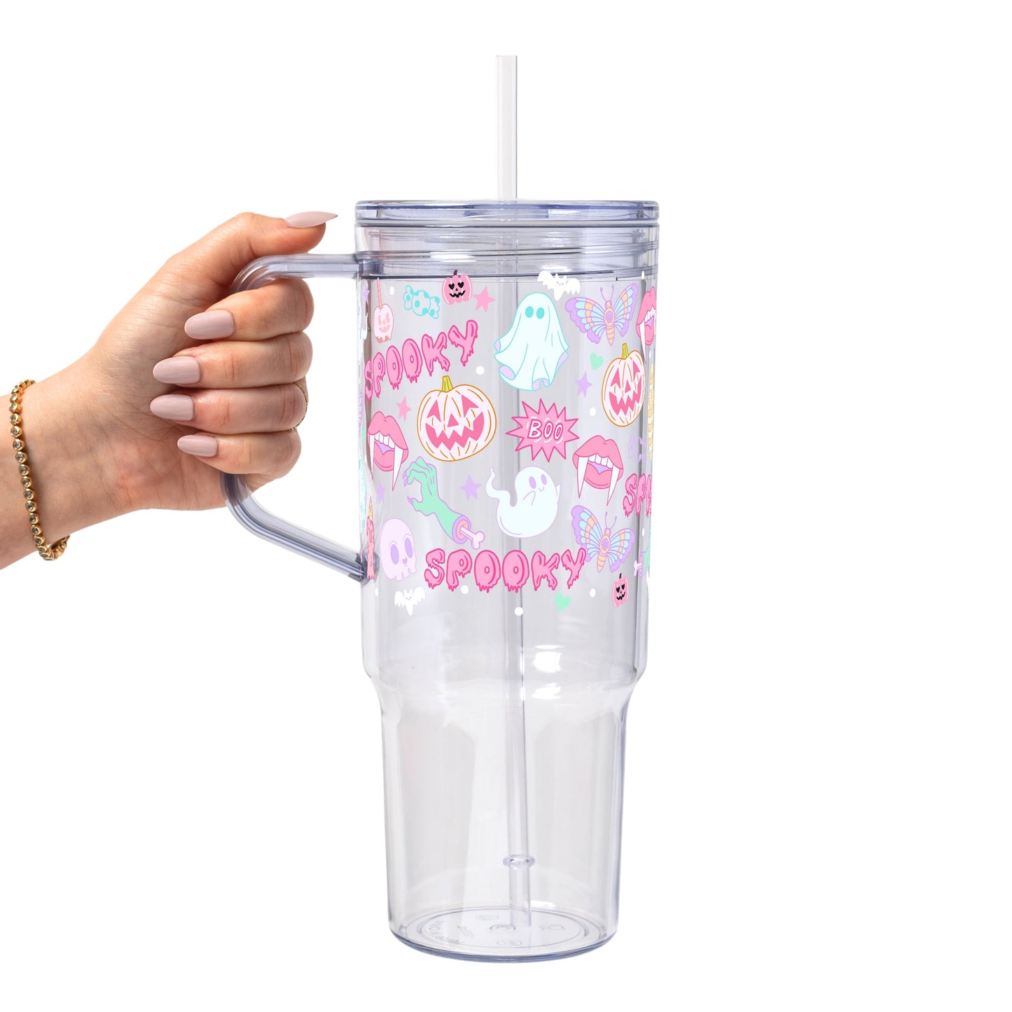 Pastel Pink Halloween Glass Cup, Mug & Tumbler with Lid and Straw