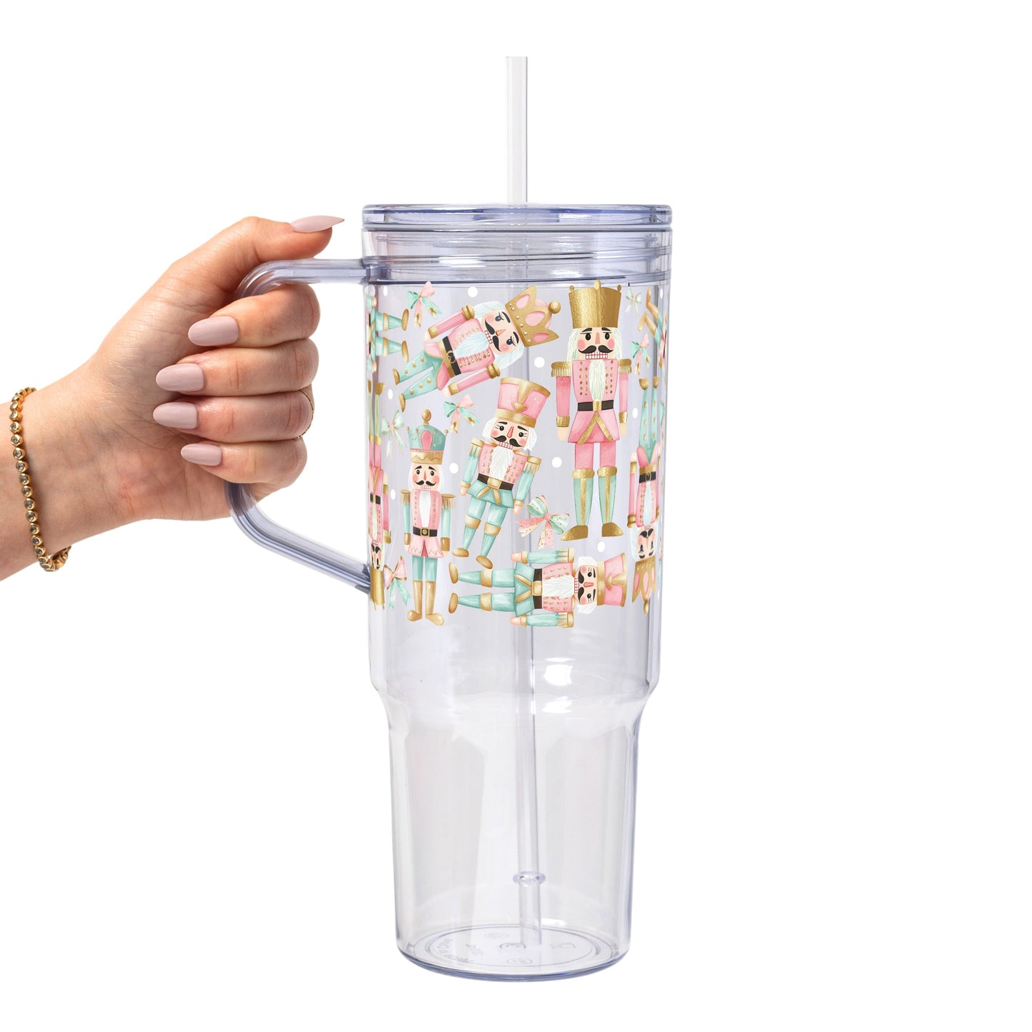Pink Nutcracker Christmas Glass Cup, Mug & Tumbler with Lid and Straw