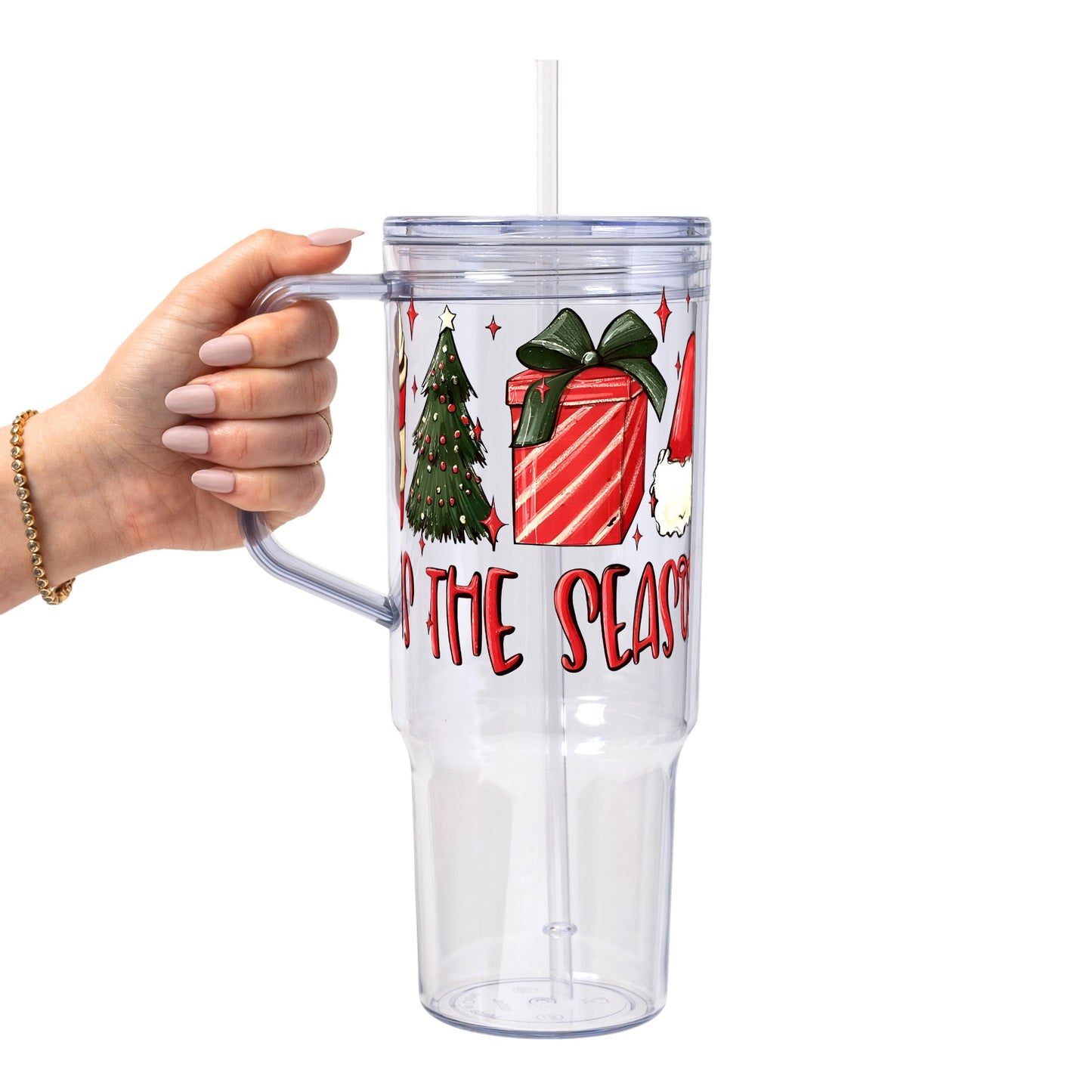 Tis The Season Christmas Glass Cup, Mug & Tumbler with Lid and Straw
