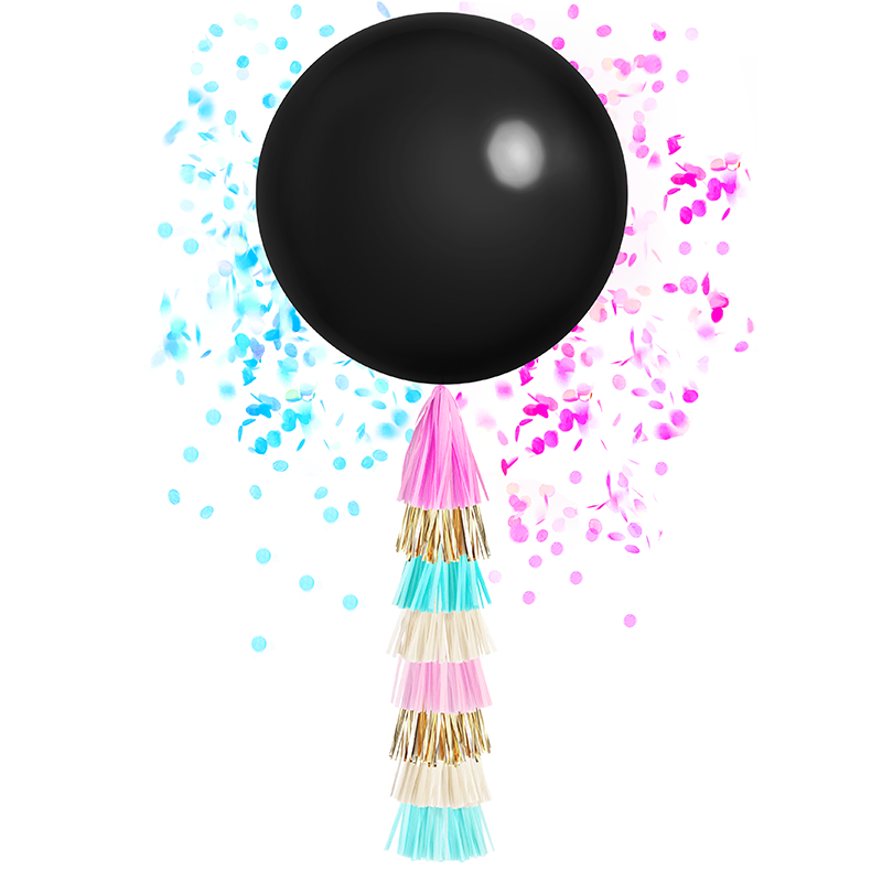 Jumbo Confetti Balloon & Tassel Tail - Black Cover Gender Reveal