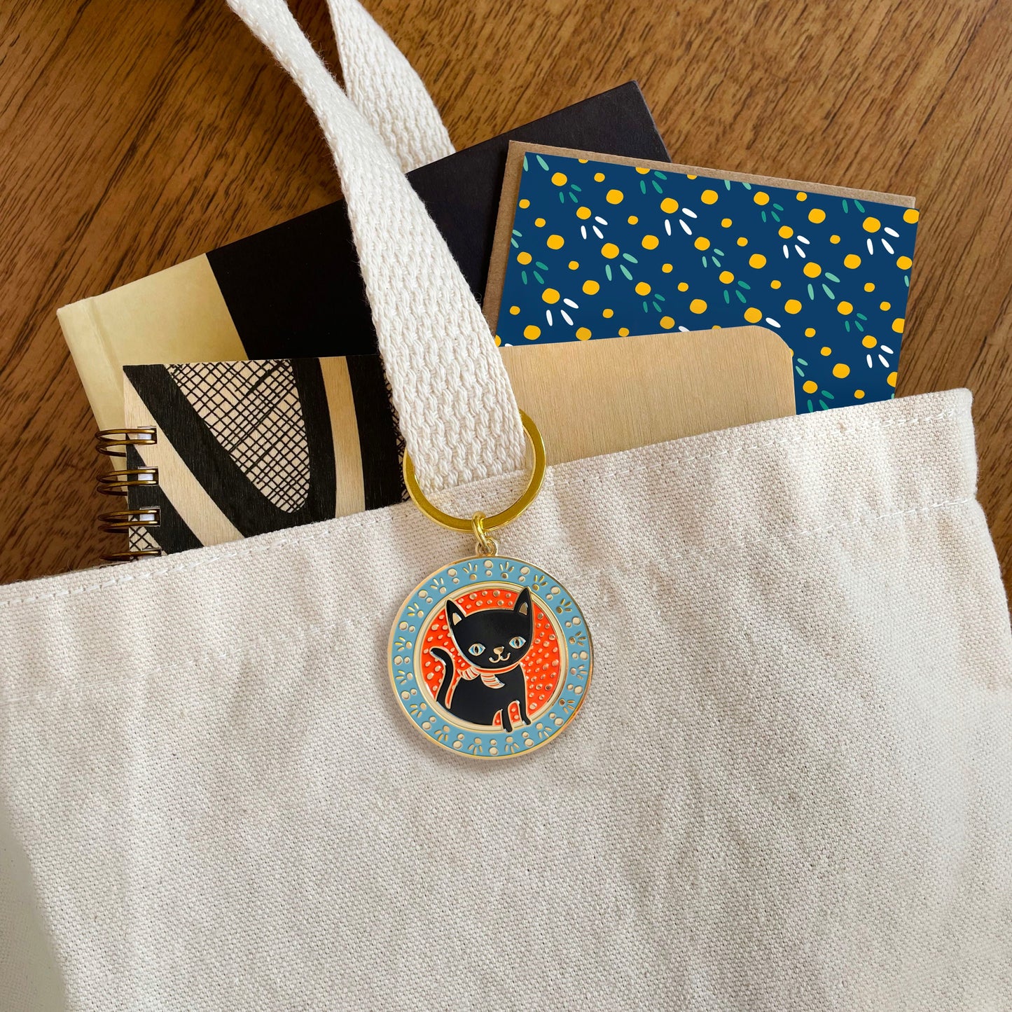 Black Cat Enamel Keychain