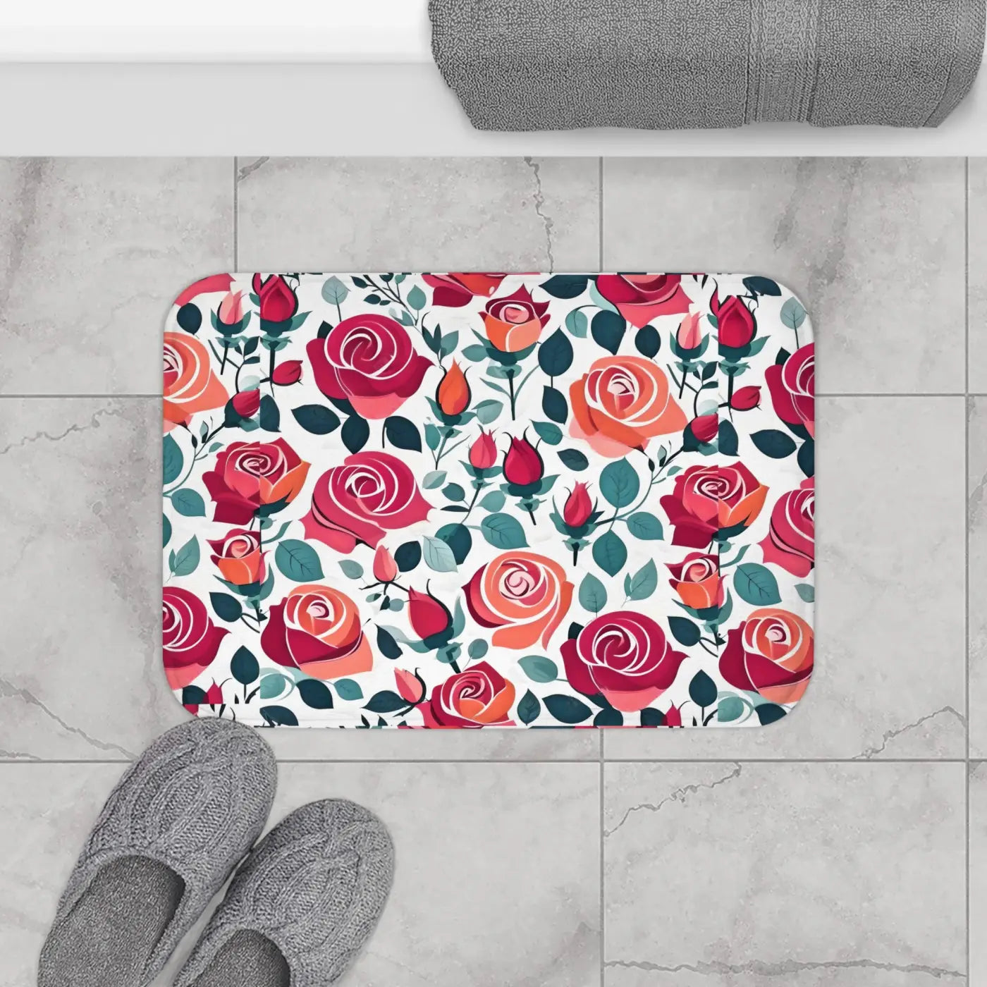 Red Rose Bath Mat – Plush Microfiber Rug - Dipaliz