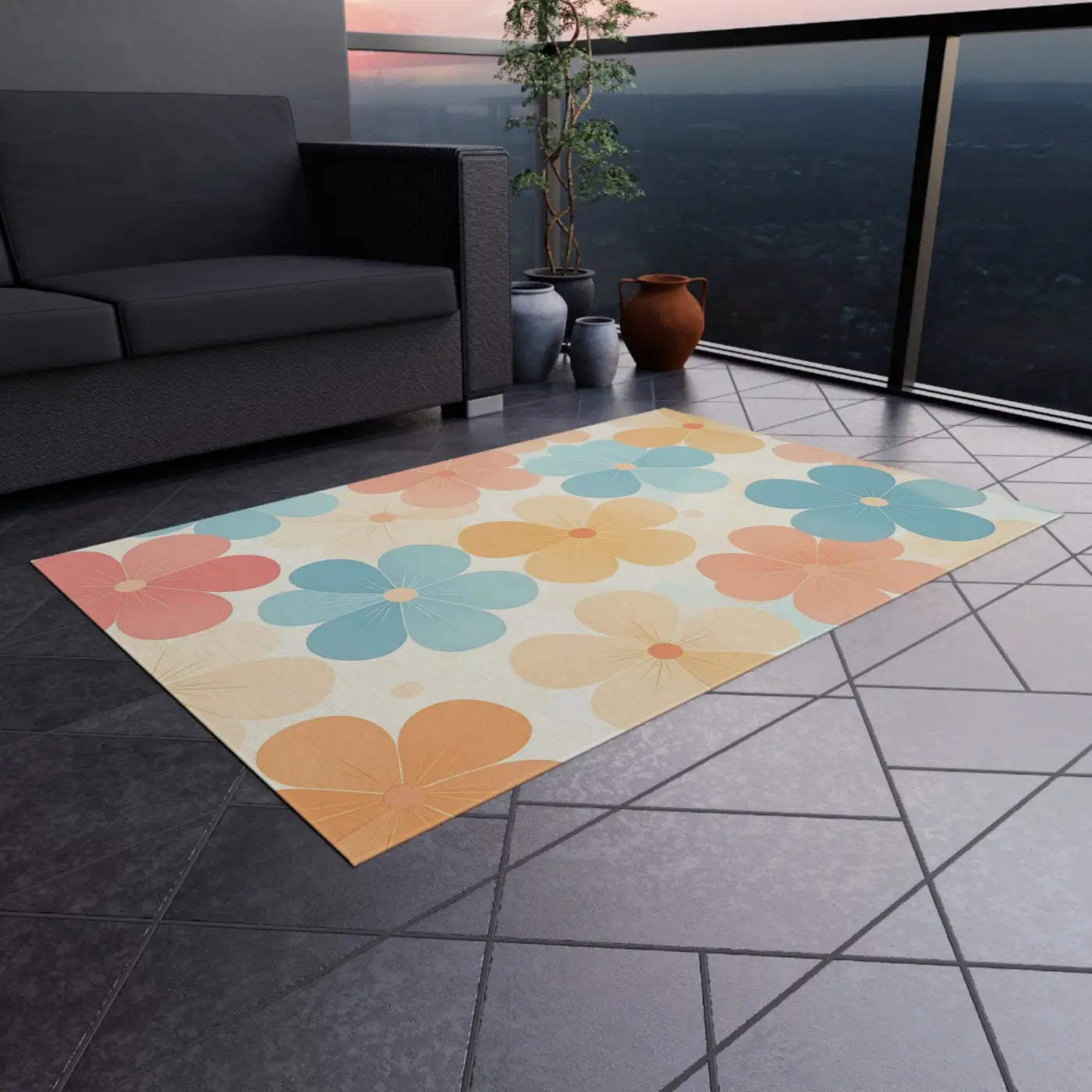 Blossom Haven Outdoor Rug – Creamy Backdrop - Dipaliz
