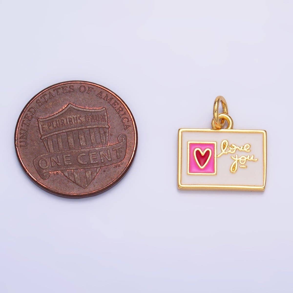 24K Gold Filled "Love You" Script Enamel Post Card Charm