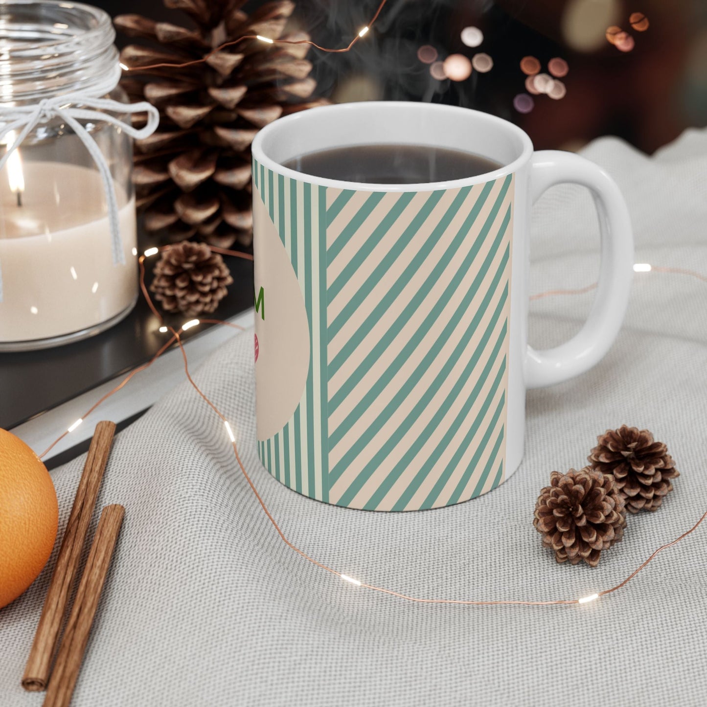 No.1 Mom Ceramic Mug — Green Striped Mother's Day Gift (11oz/15oz)