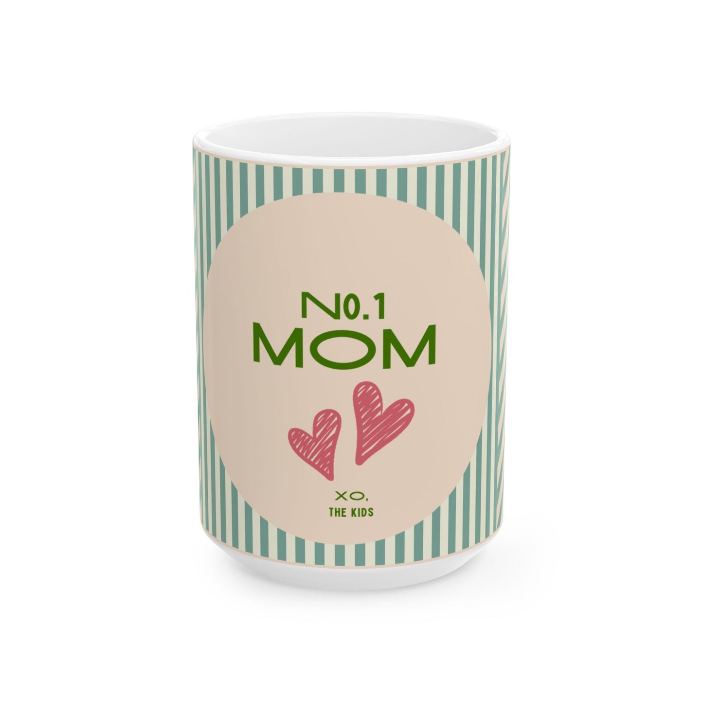 No.1 Mom Ceramic Mug — Green Striped Mother's Day Gift (11oz/15oz)