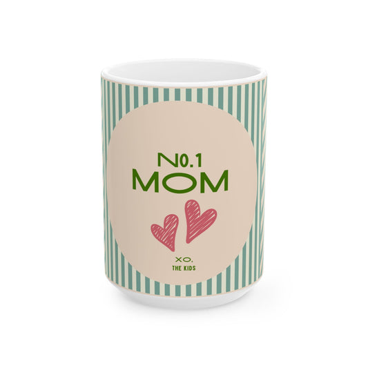 No.1 Mom Ceramic Mug — Green Striped Mother's Day Gift (11oz/15oz)