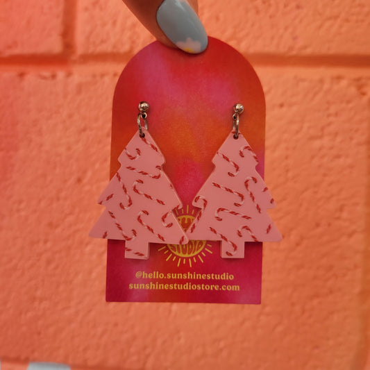 Candy Cane Lane Christmas Tree Earrings