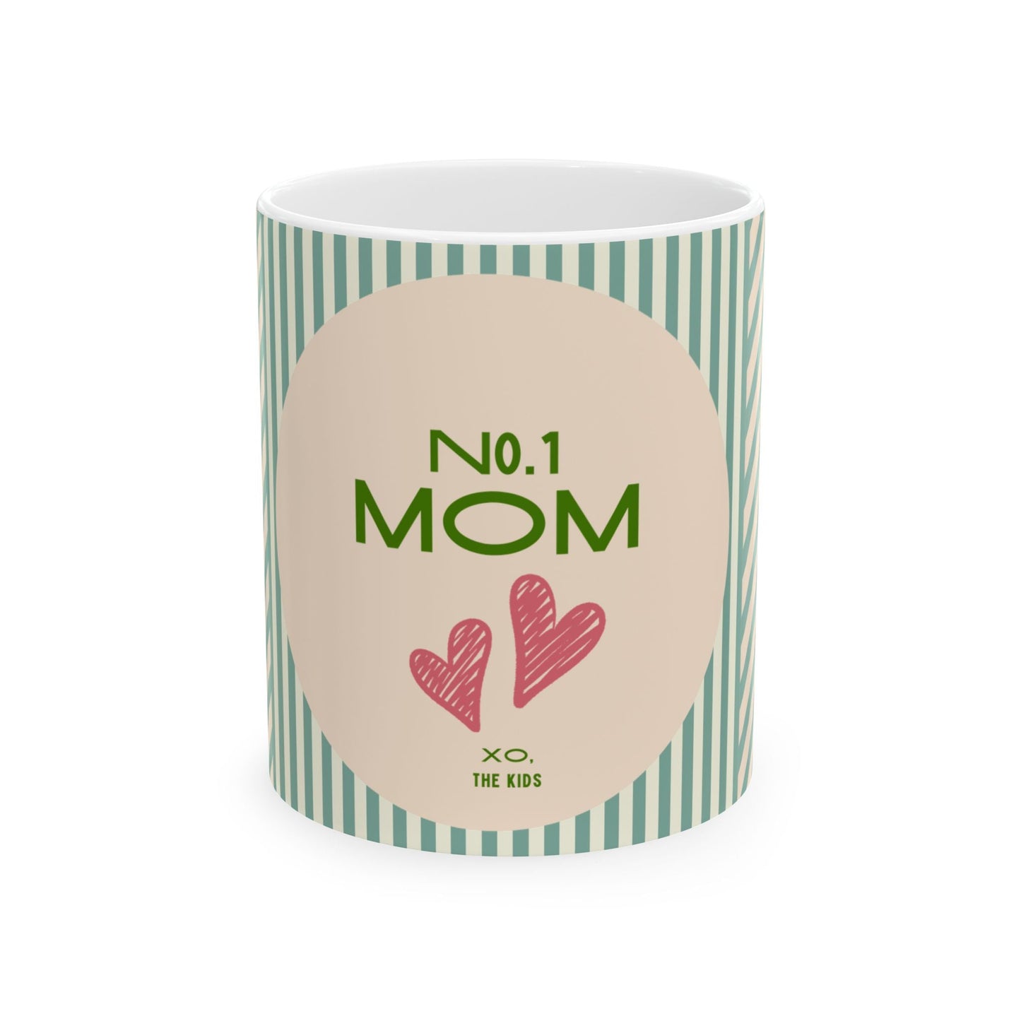 No.1 Mom Ceramic Mug — Green Striped Mother's Day Gift (11oz/15oz)