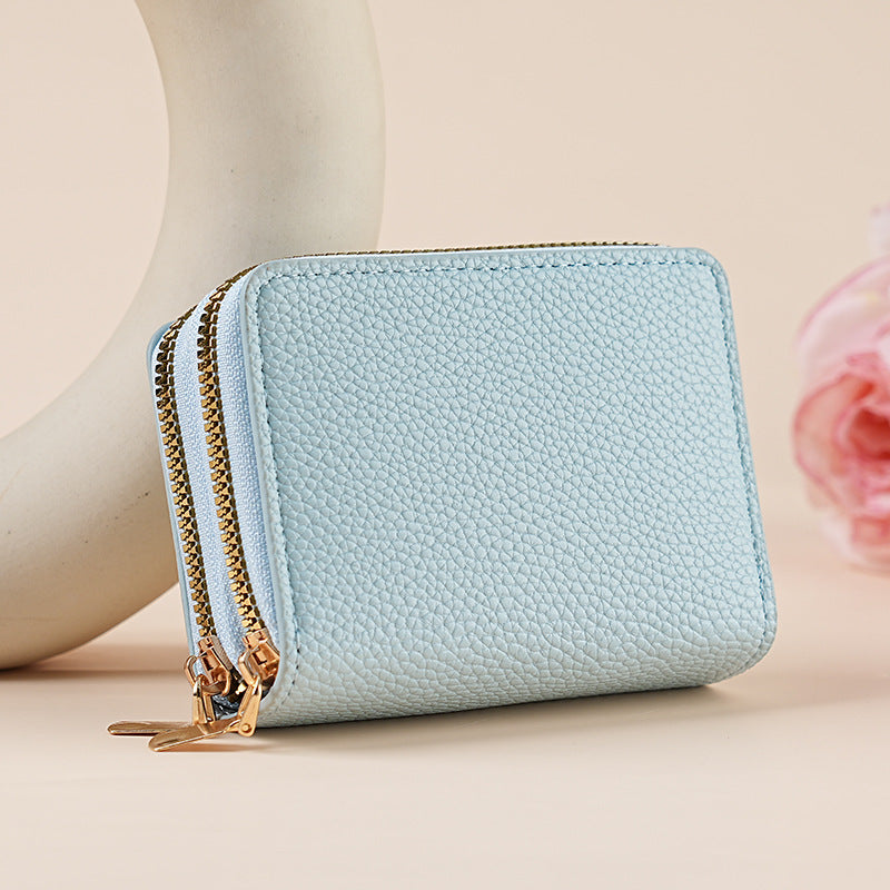 Women's PU Leather Clutch Wallet – Dual Zipper & Multiple Card Slots