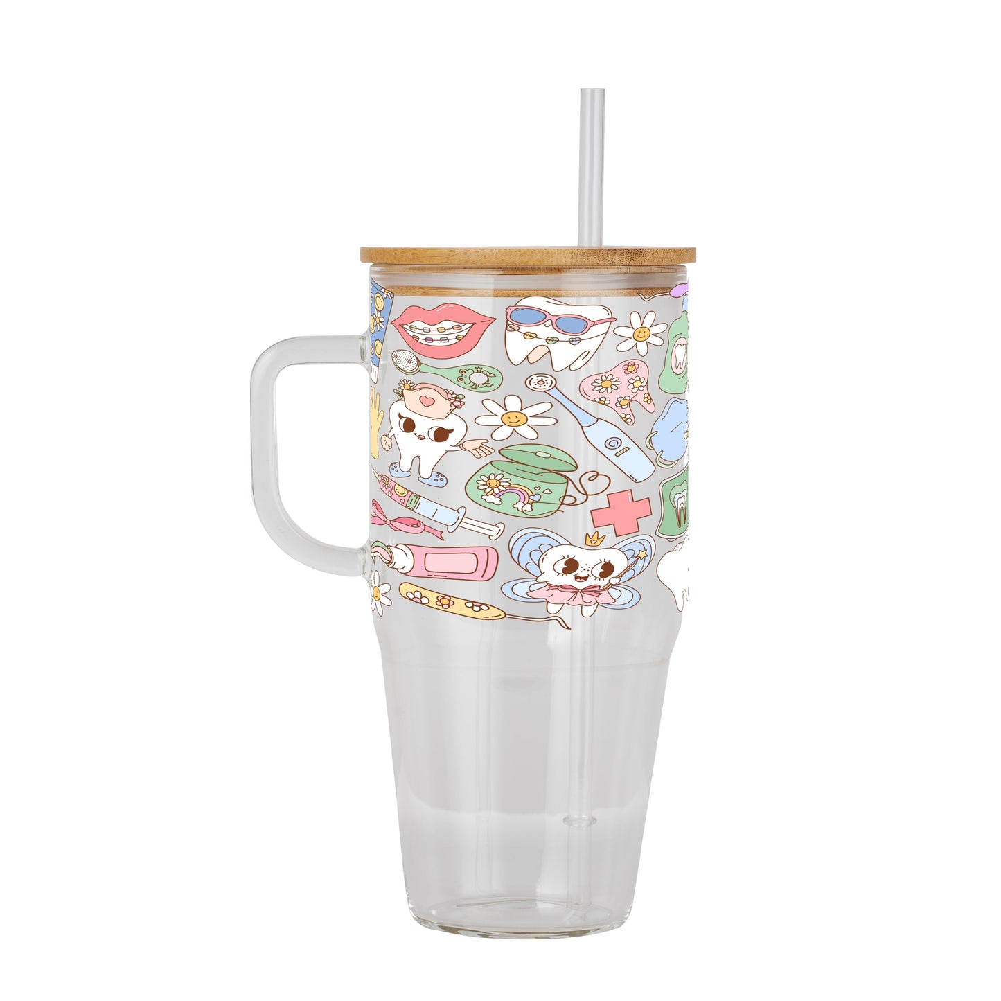 Groovy Dental Glass Cup, Mug & Tumbler with Lid and Straw