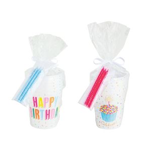 Vaso de Feliz cumpleaños y set de velas