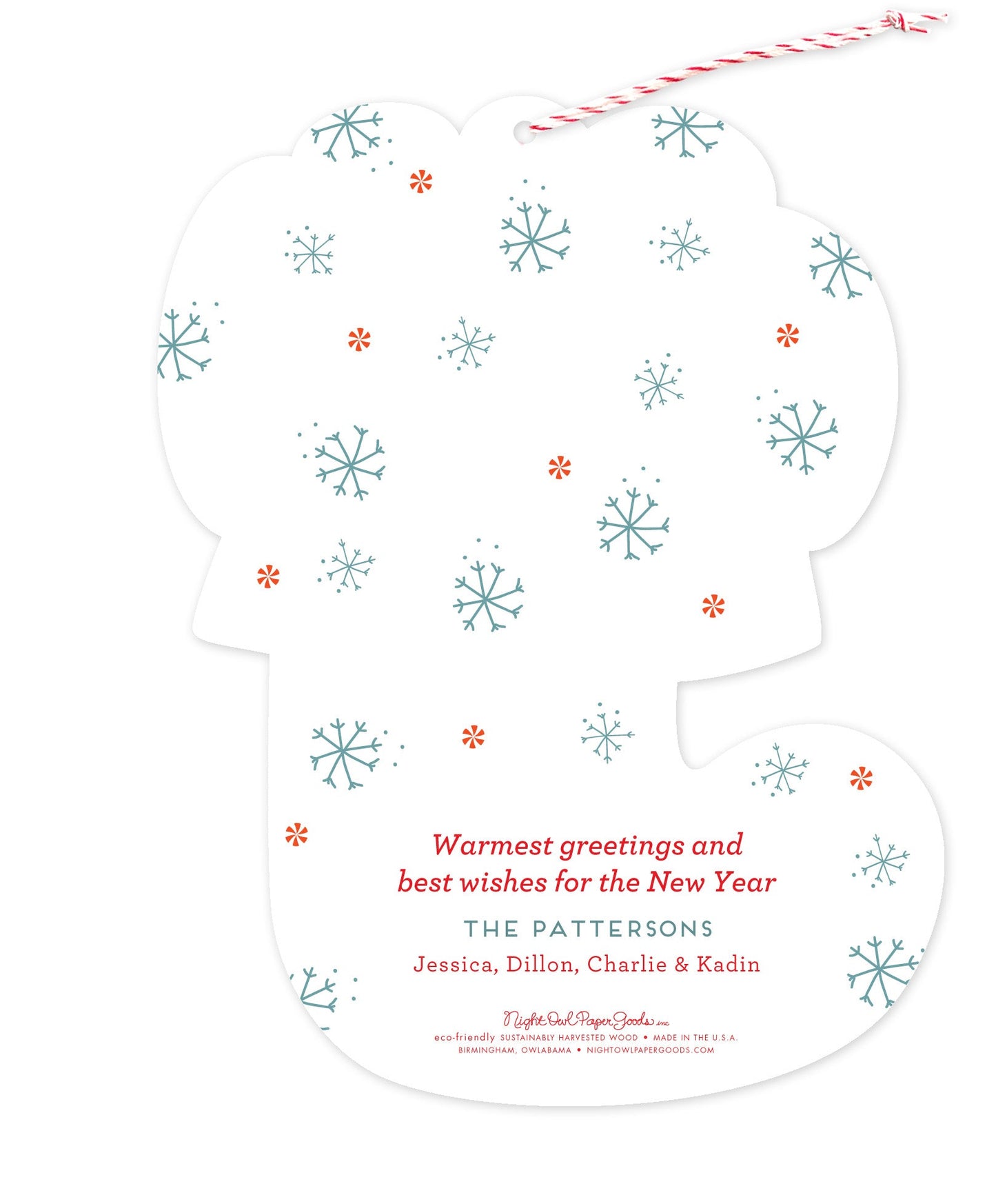 Bear Stocking Custom Holiday Ornament Card - Wood or Paper