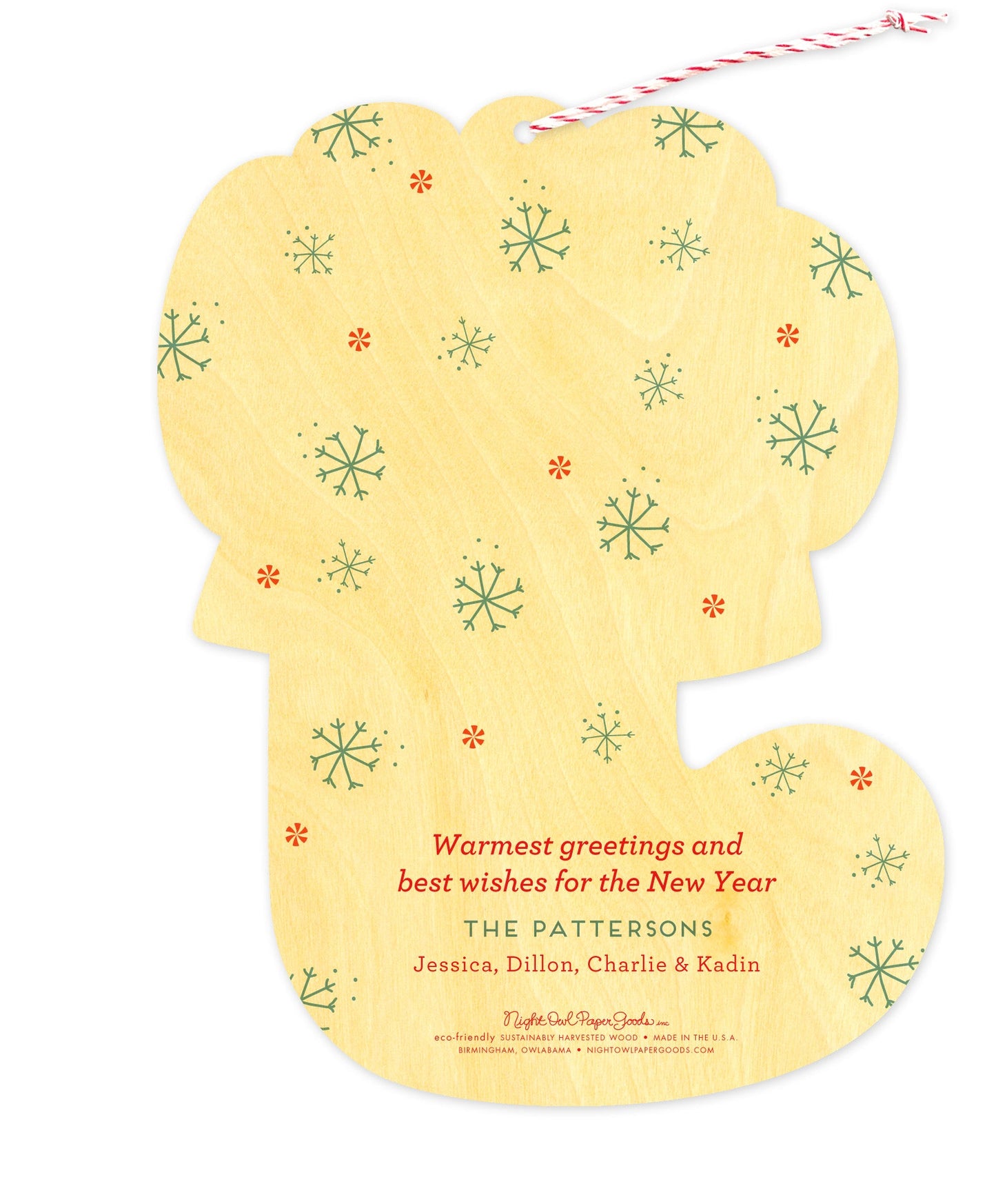 Bear Stocking Custom Holiday Ornament Card - Wood or Paper