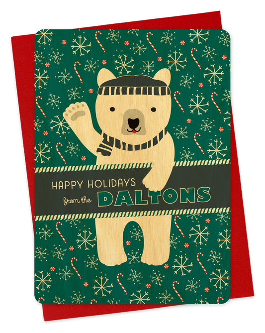 Beanie Bear Custom Holiday Card - Wood or Paper