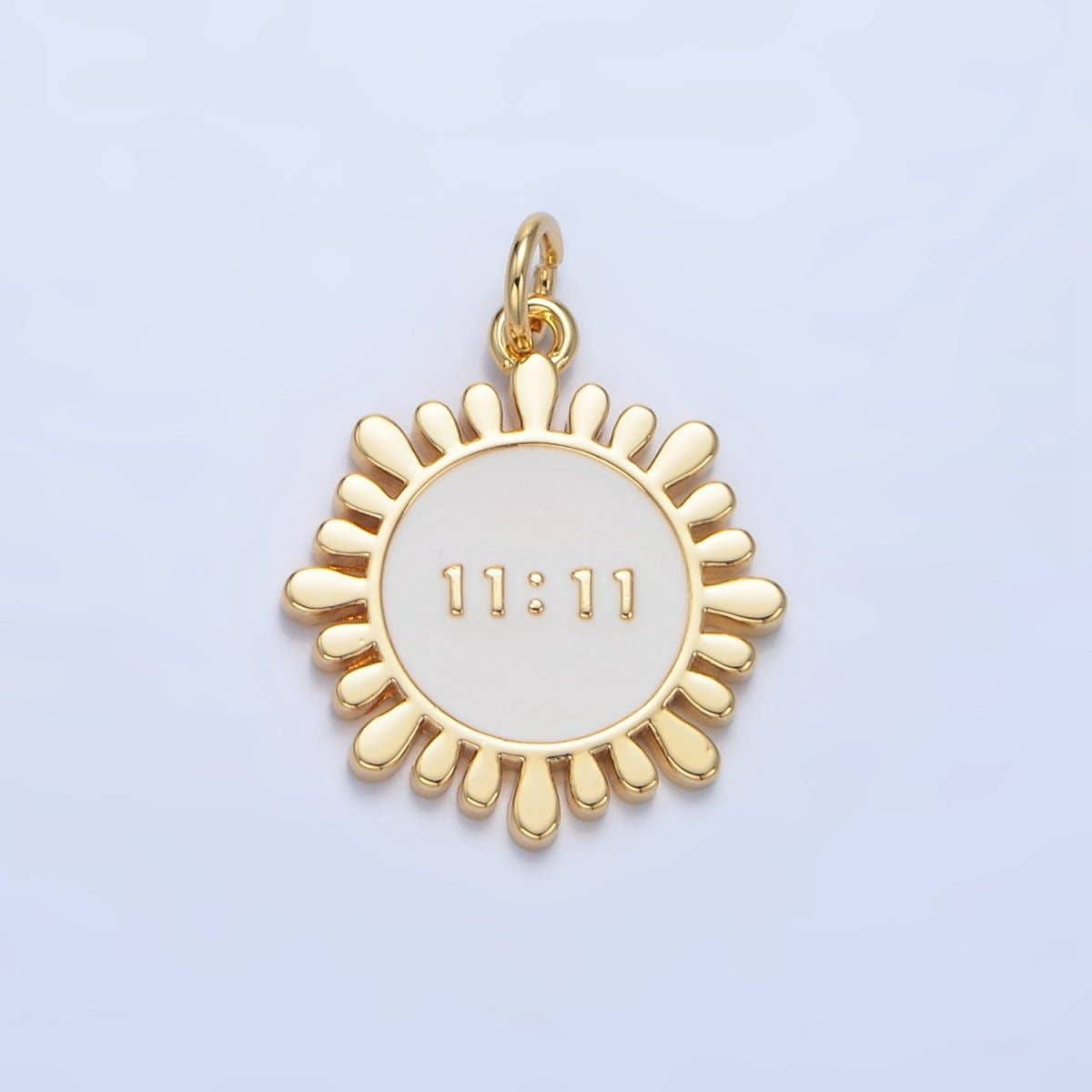 24K Gold Filled "11:11" Angel Number White Enamel Celestial Sun Flower Charm