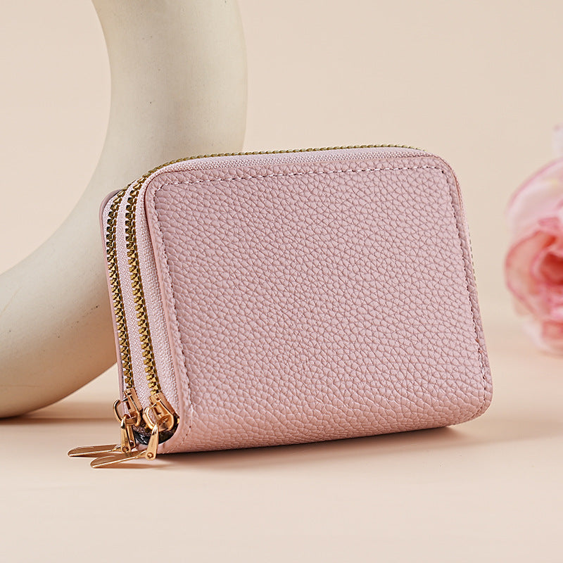Women's PU Leather Clutch Wallet – Dual Zipper & Multiple Card Slots