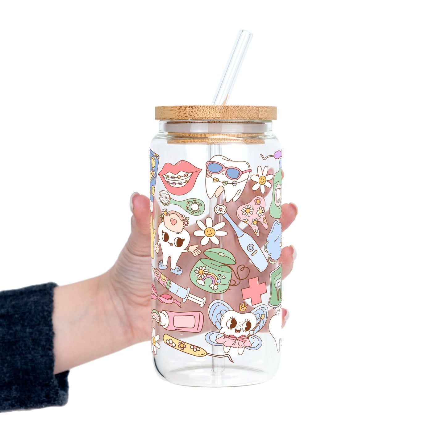 Groovy Dental Glass Cup, Mug & Tumbler with Lid and Straw