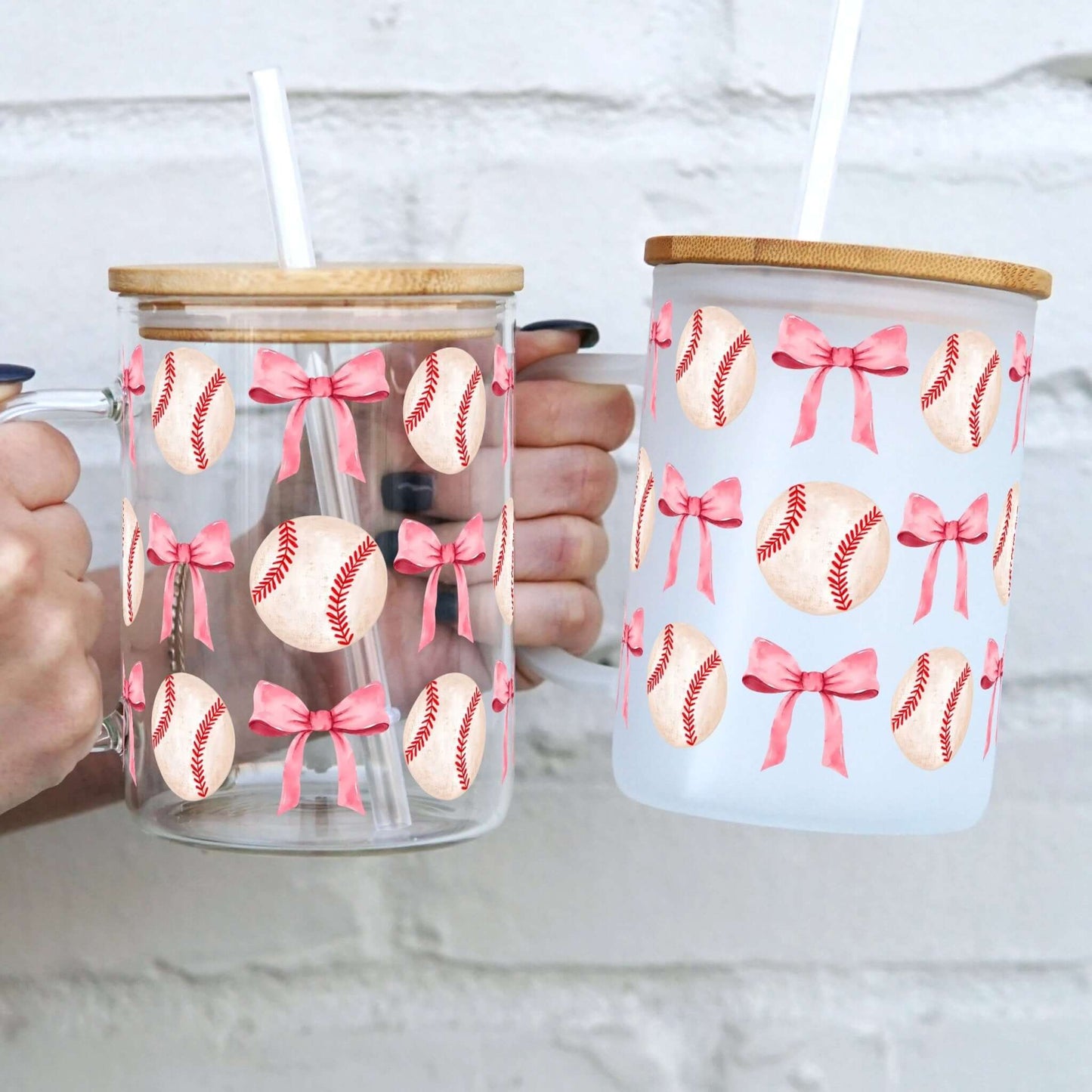 Coquette Baseball Glass Cup, Mug & Tumbler with Lid and Straw