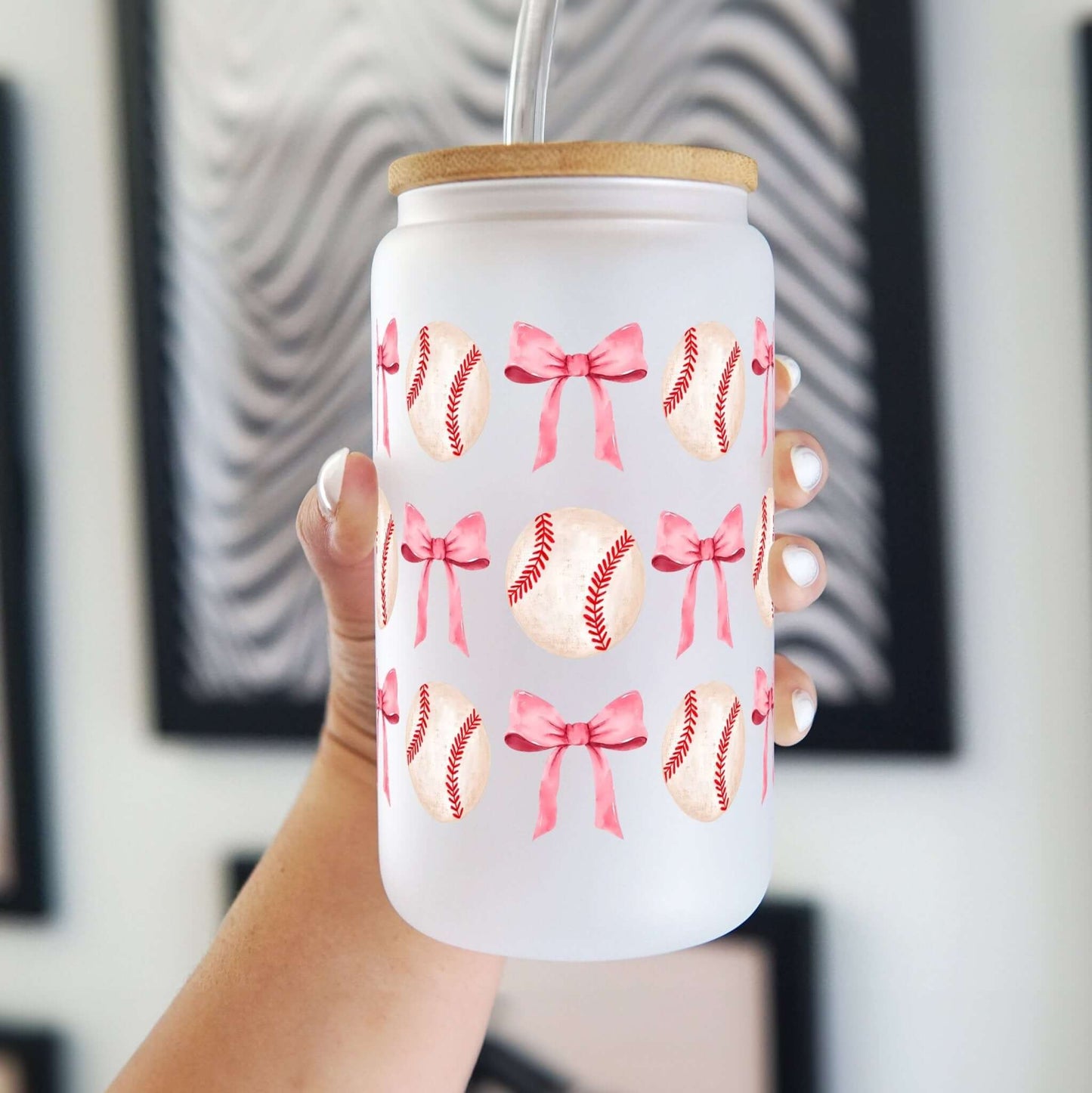 Coquette Baseball Glass Cup, Mug & Tumbler with Lid and Straw