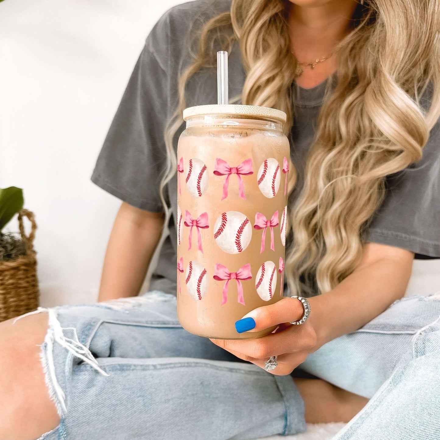 Coquette Baseball Glass Cup, Mug & Tumbler with Lid and Straw