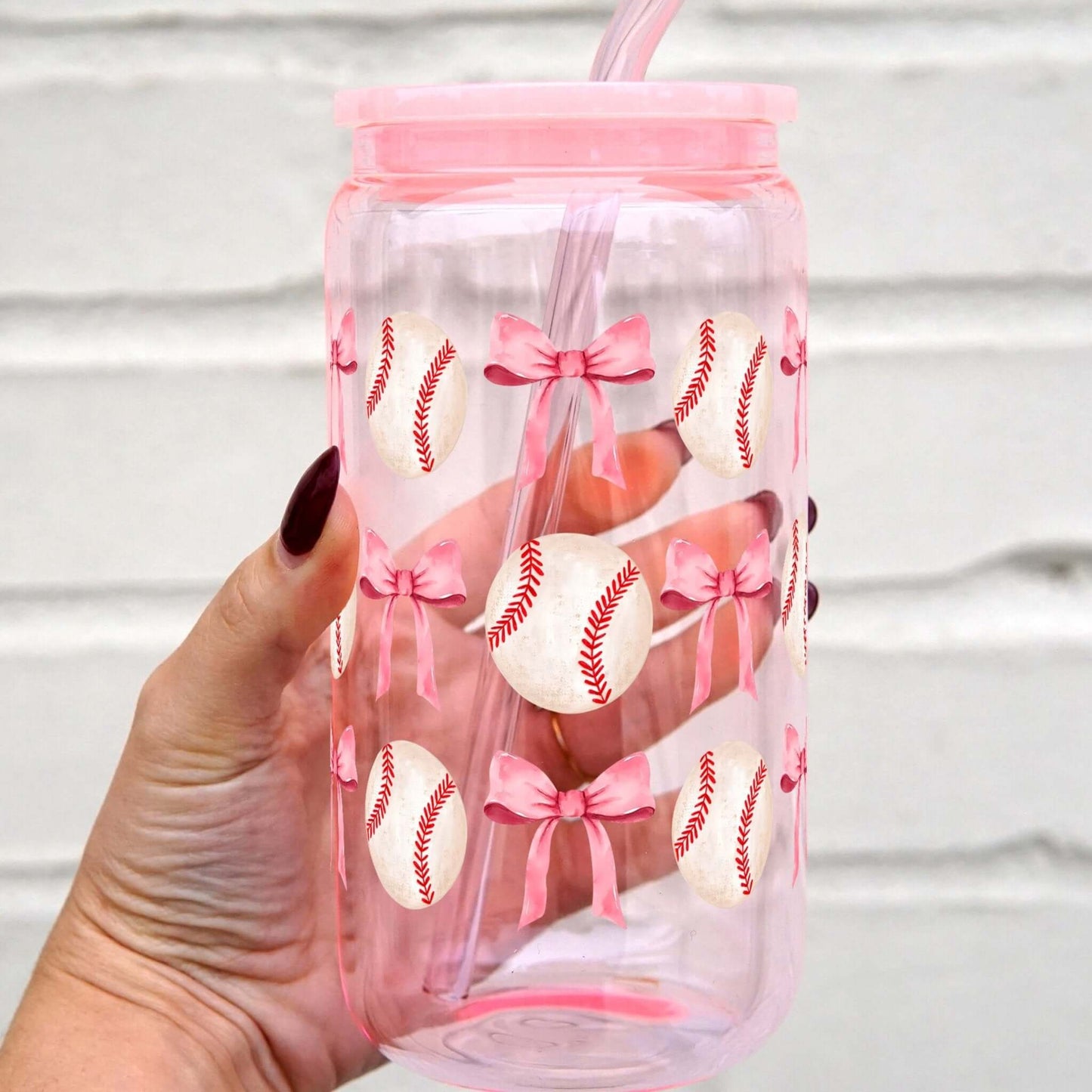Coquette Baseball Glass Cup, Mug & Tumbler with Lid and Straw