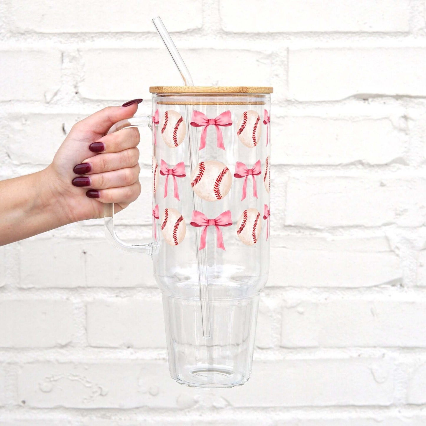Coquette Baseball Glass Cup, Mug & Tumbler with Lid and Straw