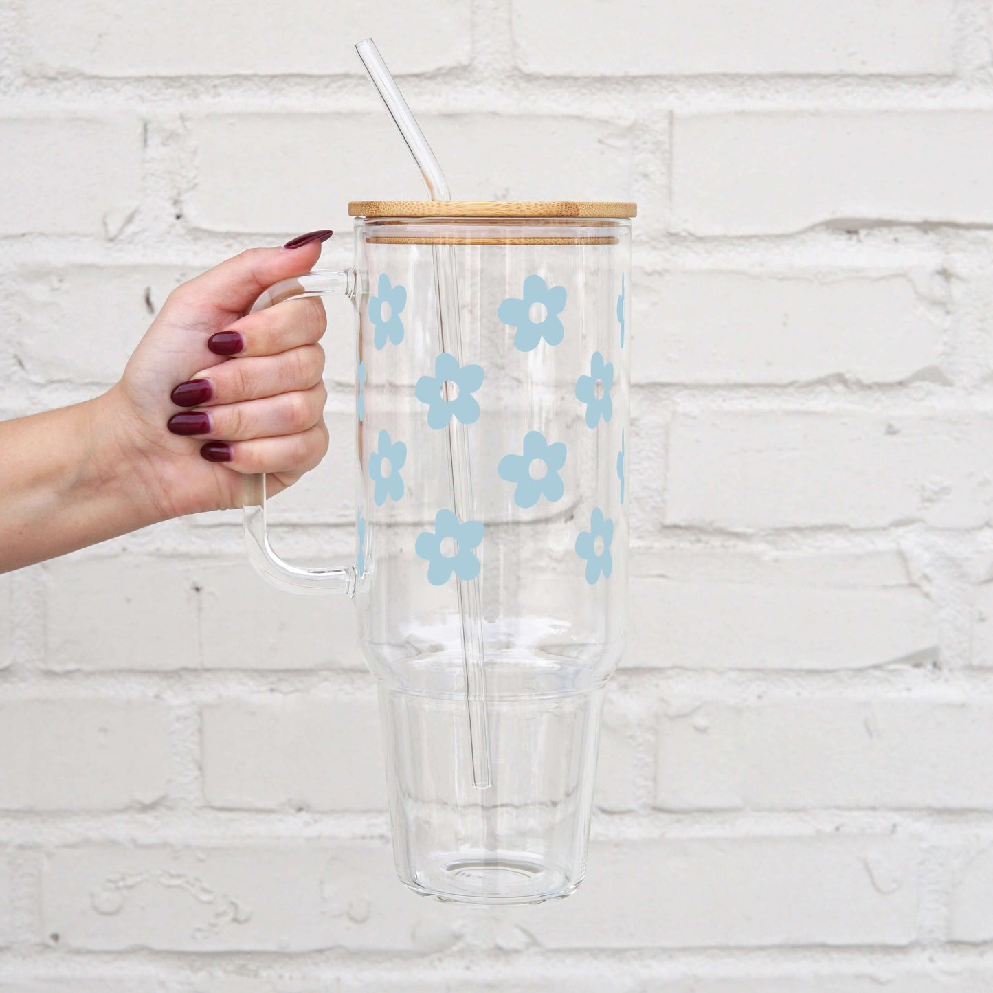 Cute Daisy Glass Cup, Mug & Tumbler with Lid and Straw