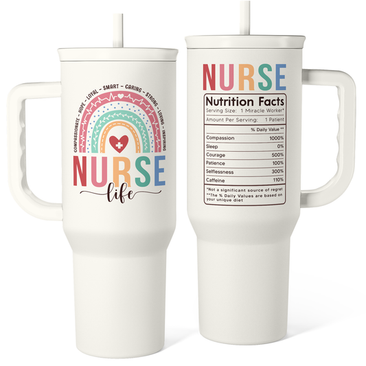 Nurse Tumbler with Handle 40oz, Stainless Steel Tumbler Coffee Travel Mug Cups with Straw, Nurse Appreciation Gifts for Women Female Nurses, Nursing Gift for Birthday Christmas Nurse Week