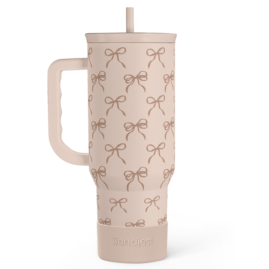 Bow Tumbler with Handle and Straw 40oz – Stainless Steel Slider Tumbler Travel Coffee Mug for Women - Gift Idea for Birthday Christmas