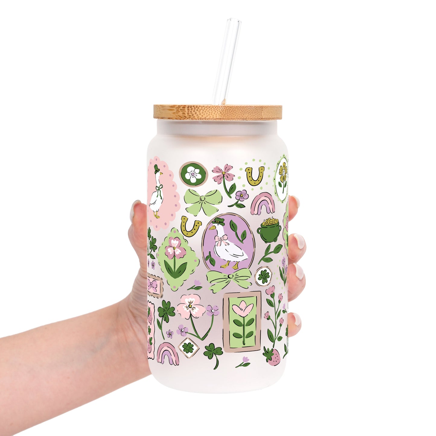 Lucky Geese Glass Cup, Mug & Tumbler with Lid and Straw