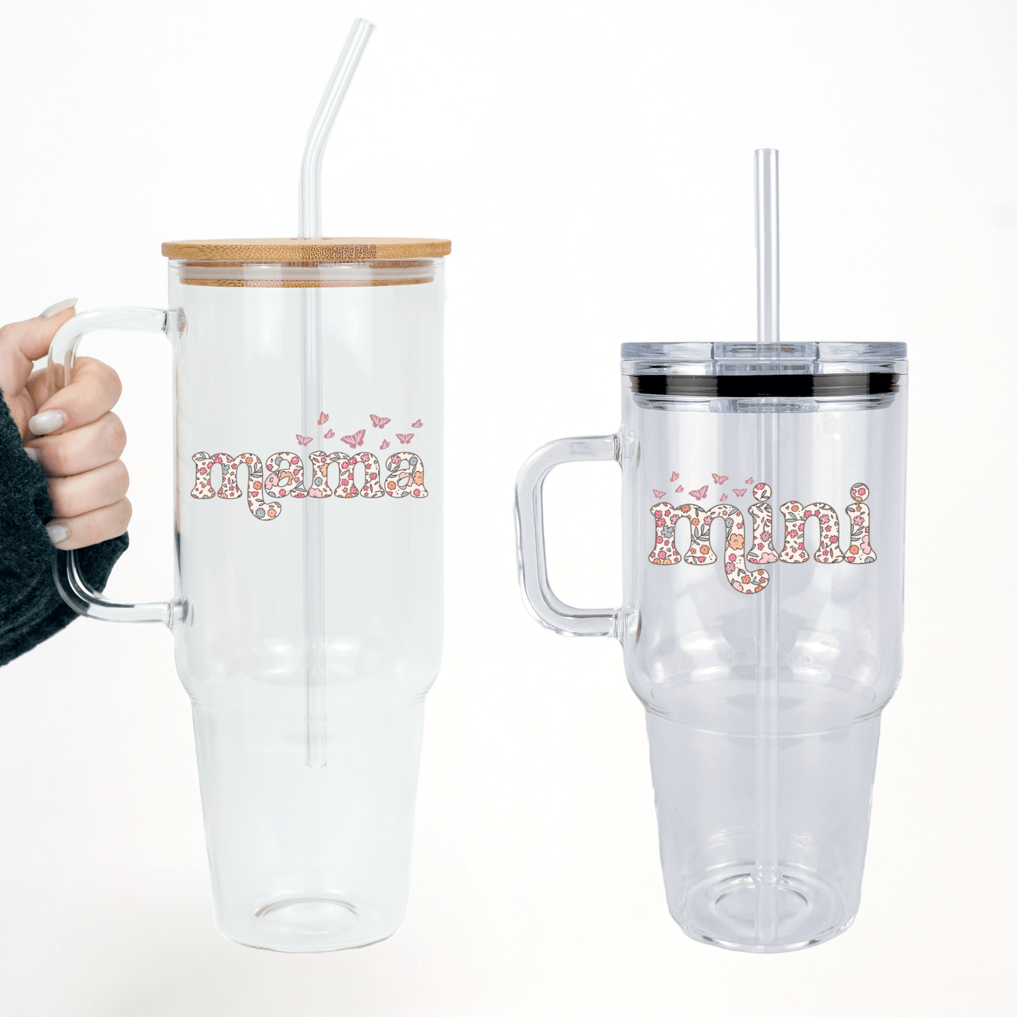 Mama + Mini Floral Butterfly Matching Tumbler Set