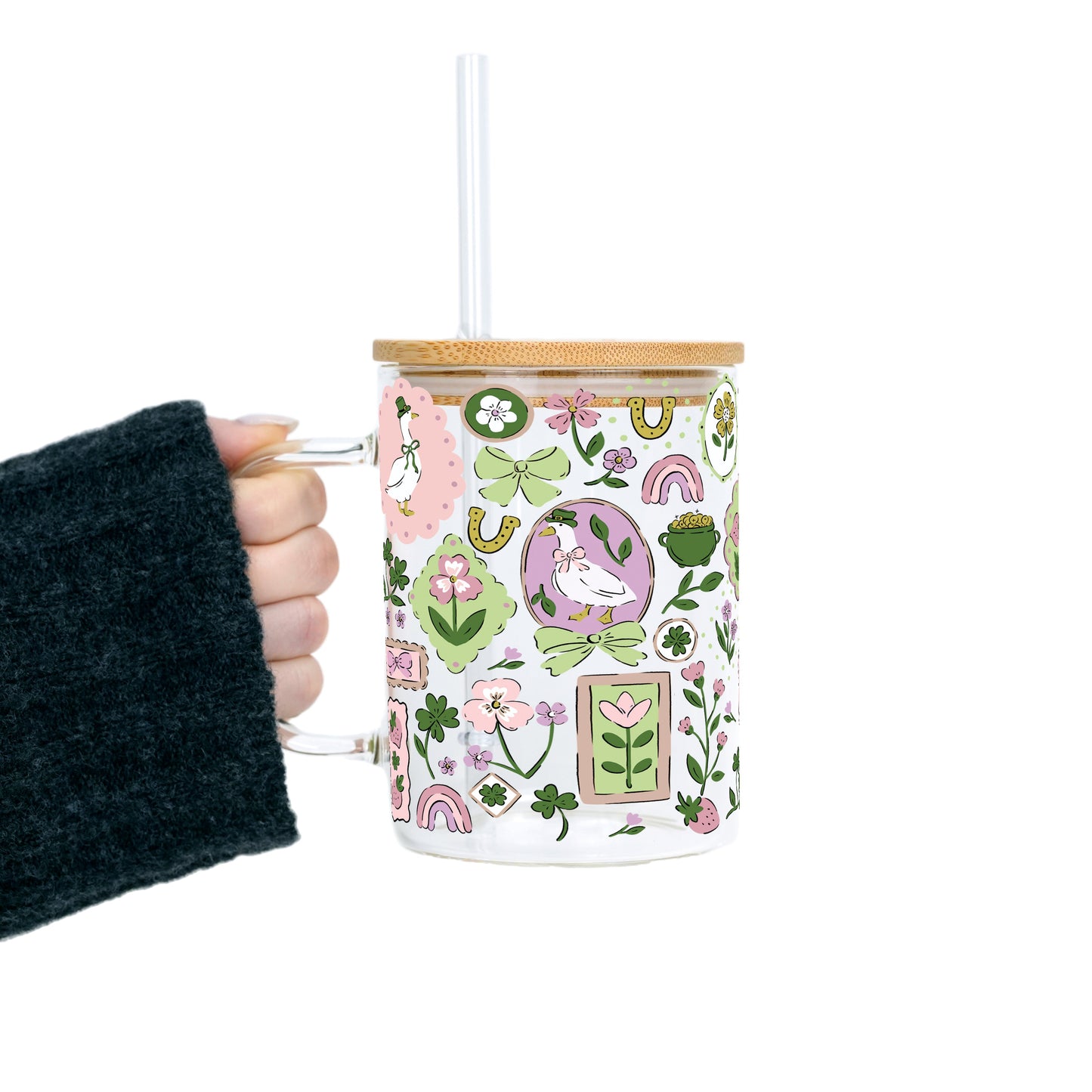 Lucky Geese Glass Cup, Mug & Tumbler with Lid and Straw