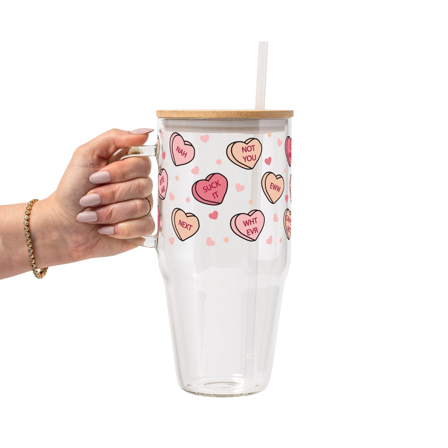 Anti Valentine Glass Cup, Mug & Tumbler with Lid and Straw