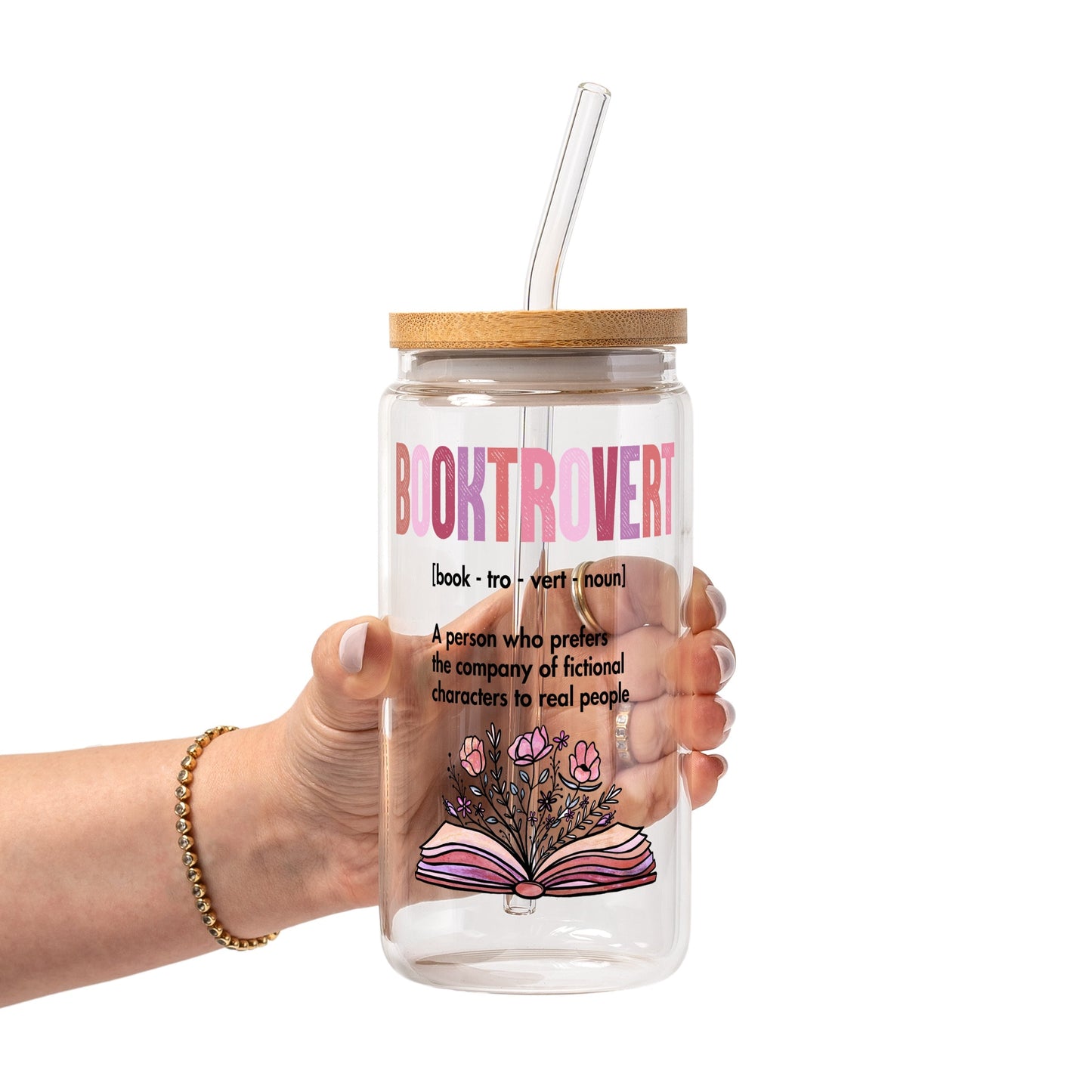 Booktrovert Glass Cup, Mug & Tumbler with Lid and Straw