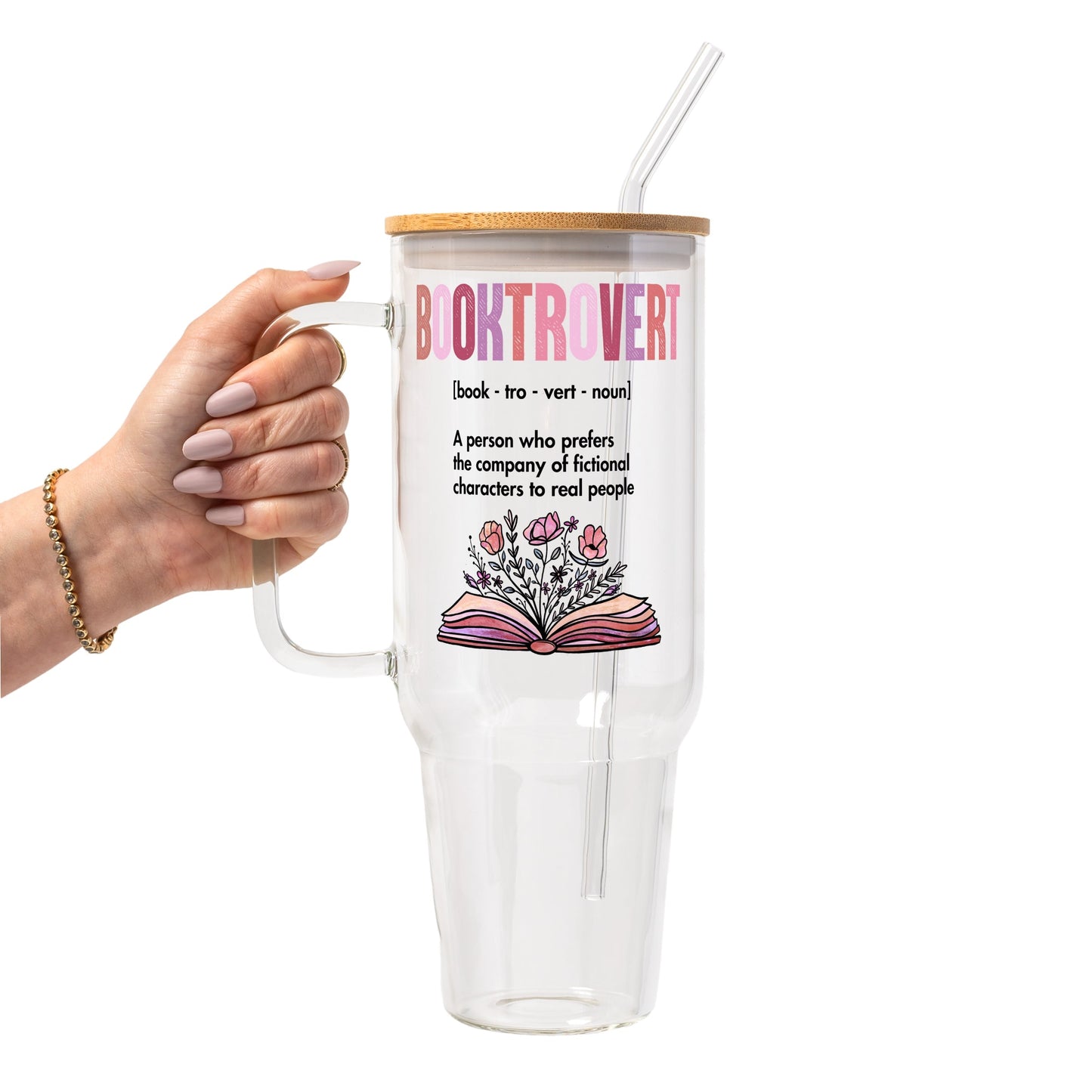 Booktrovert Glass Cup, Mug & Tumbler with Lid and Straw