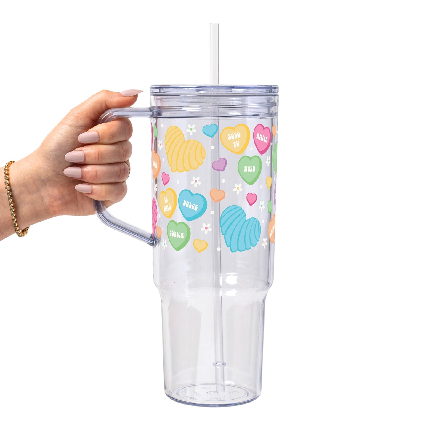 Concha Candy Hearts Glass Cup, Mug & Tumbler with Lid and Straw