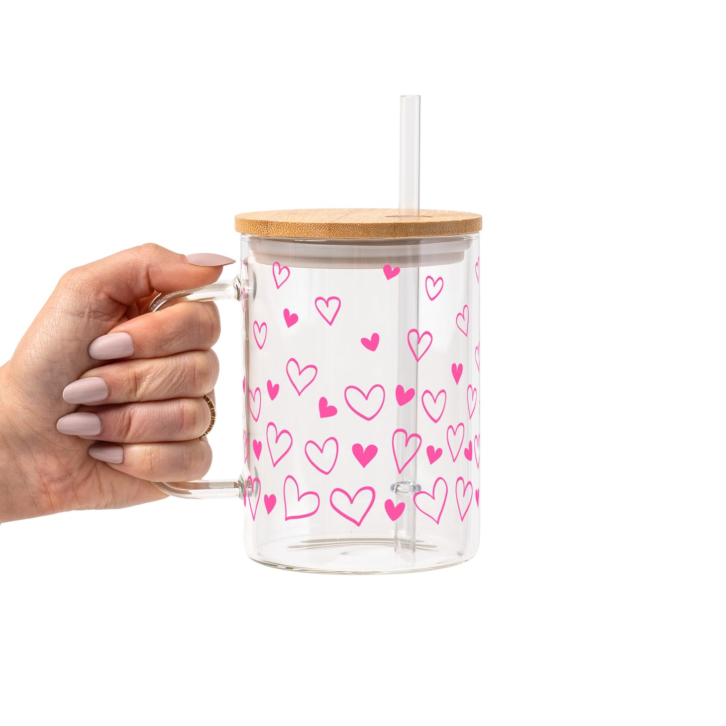 Confetti Hearts Valentine Glass Cup, Mug & Tumbler with Lid and Straw