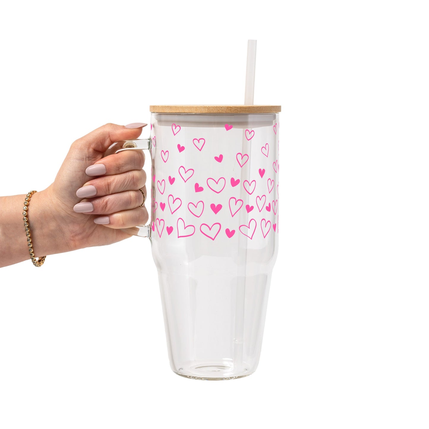 Confetti Hearts Valentine Glass Cup, Mug & Tumbler with Lid and Straw