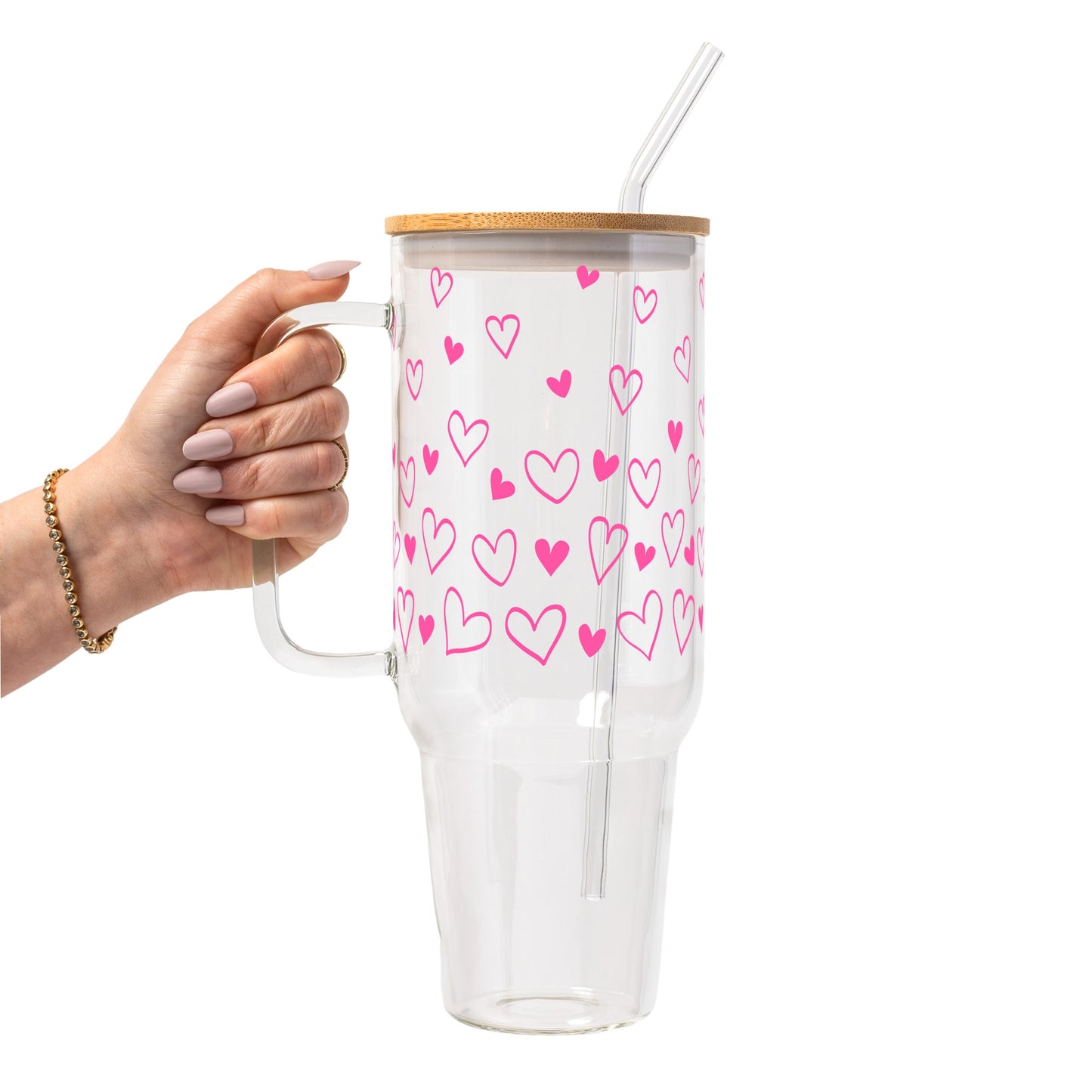 Confetti Hearts Valentine Glass Cup, Mug & Tumbler with Lid and Straw