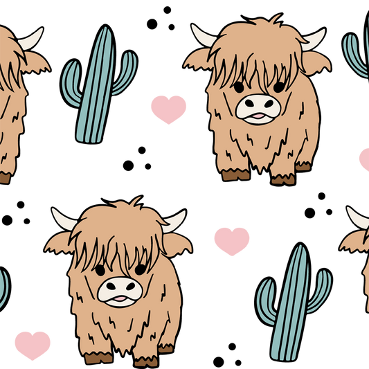 Fluffy Highland Cow With Cacti Glass Cup, Mug & Tumbler with Lid and Straw