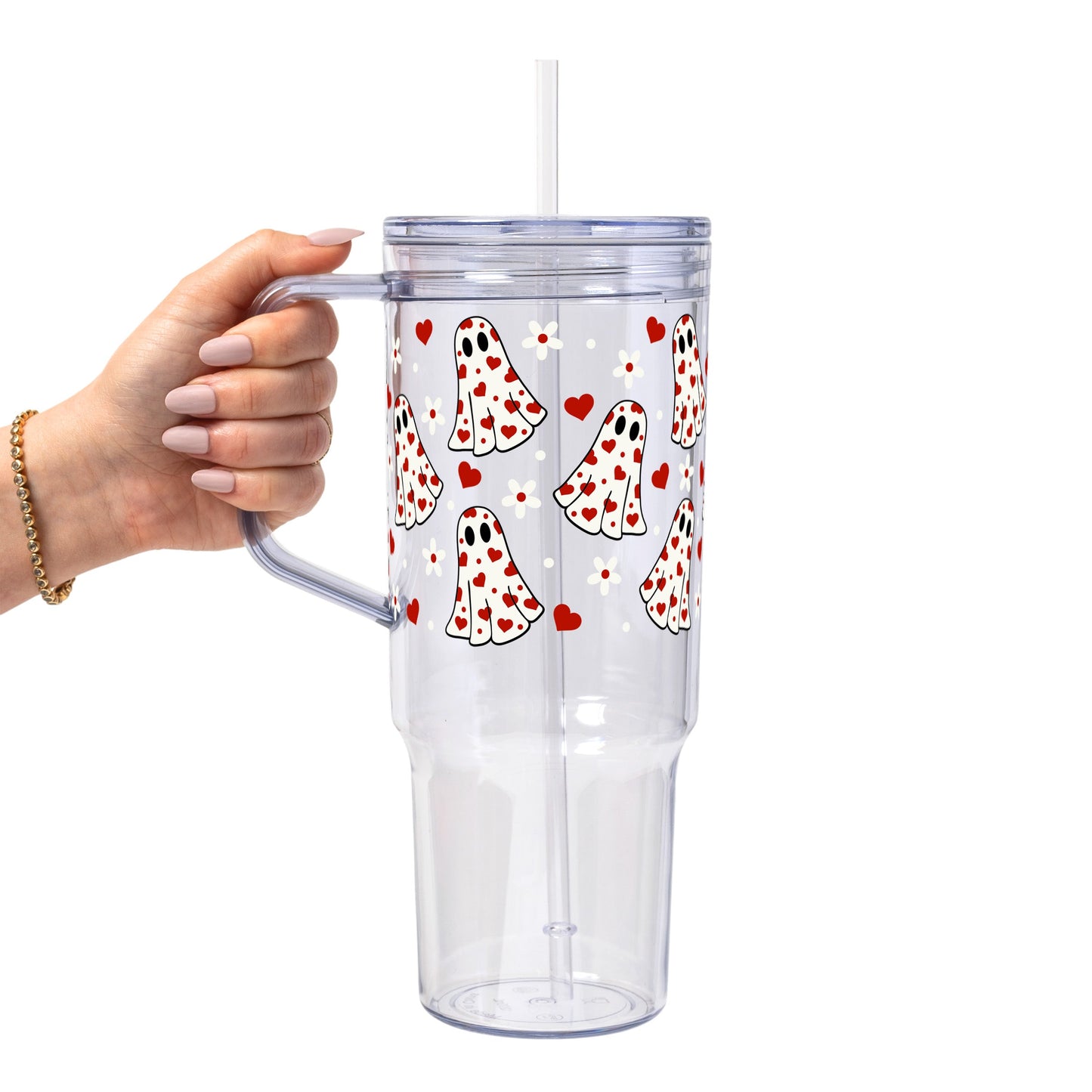 Heart Ghosts Valentine Glass Cup, Mug & Tumbler with Lid and Straw