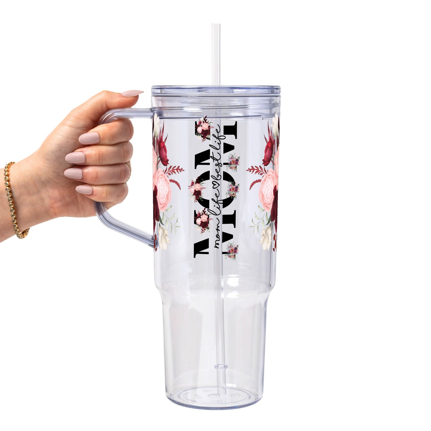 Mom Life Best Life Glass Cup, Mug & Tumbler with Lid and Straw